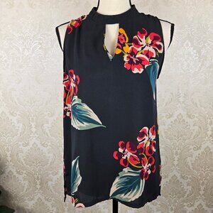 LOFT Size Small Olive Green Floral Print Sleeveless Tunic Keyhole Lightweight